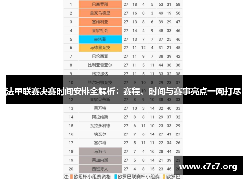 法甲联赛决赛时间安排全解析：赛程、时间与赛事亮点一网打尽